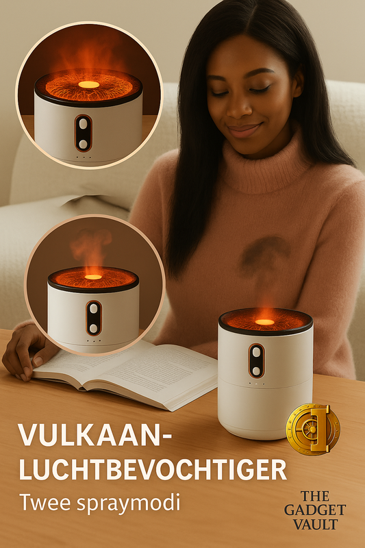 Een jonge vrouw met donkere huid en lang haar zit ontspannen op een stijlvolle opblaasbare loungestoel met voetensteun. De moderne setting en goud-beige kleuren weerspiegelen luxe en comfort — onderdeel van The Gadget Vault collectie.