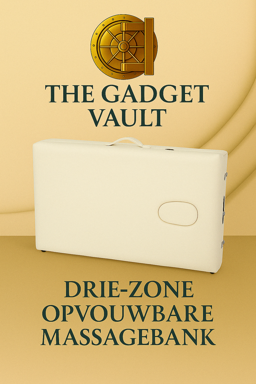 Digitale productafbeelding van een opgevouwen, draagbare 3-zone massagebank in ivoorwit met handvat — compact en ideaal voor mobiel gebruik door professionals.