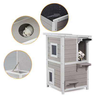 Luxe 2-verdiepingen Kattenhuis met Waterdicht Dak en Ramen