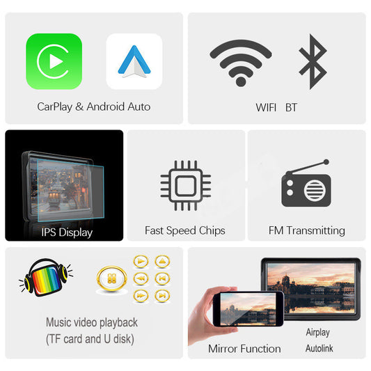 7” IPS Car Smart Screen – Draadloos CarPlay & Navigatie Projectiescherm voor Auto