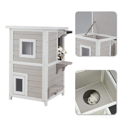 Luxe 2-verdiepingen Kattenhuis met Waterdicht Dak en Ramen