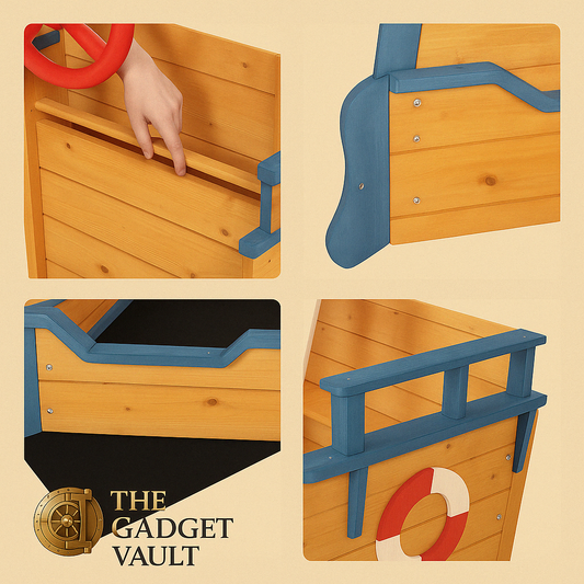 Piratenschip Zandbak – Houten Speelschip met Stuurwiel, Vlag & Zitgedeelte – Tot 13 cm Vulhoogte